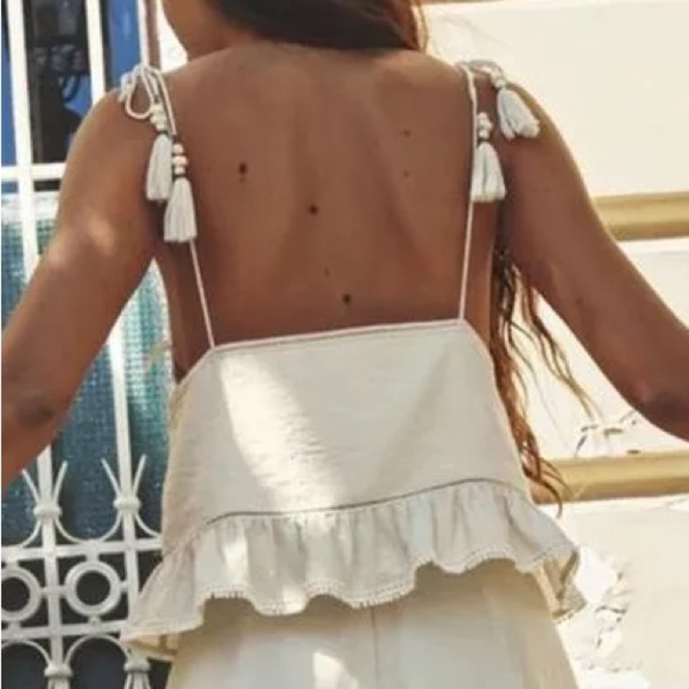 Zara Cream Embroidered Peplum Top - Picture 2 of 6